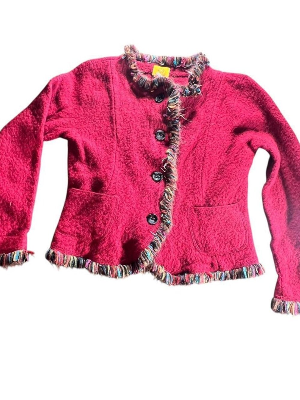 Ruby Rd Vintage Red Boho Fringe Trim Wool Cardigan